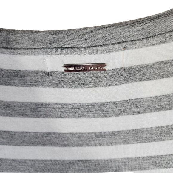 MICHAEL KORS WOMEN'S GREY/WHITE STRIPED 3/4 SLEEVE TEE 0x - Picture 5 of 8